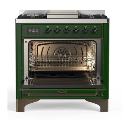 ILVE Majestic II 36 inch Solid Door Natural Gas Dual Fuel Range Burnished Emerald Green