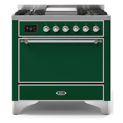 ILVE Majestic II 36 inch Solid Door Natural Gas Dual Fuel Range Chrome Emerald Green