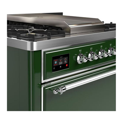 ILVE Majestic II 36 inch Solid Door Natural Gas Dual Fuel Range Chrome Emerald Green