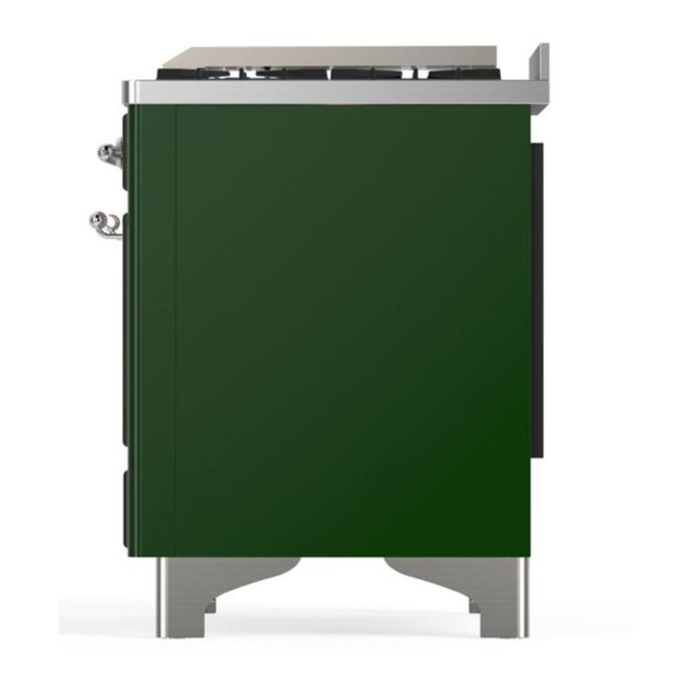 ILVE Majestic II 36 inch Solid Door Natural Gas Dual Fuel Range Chrome Emerald Green