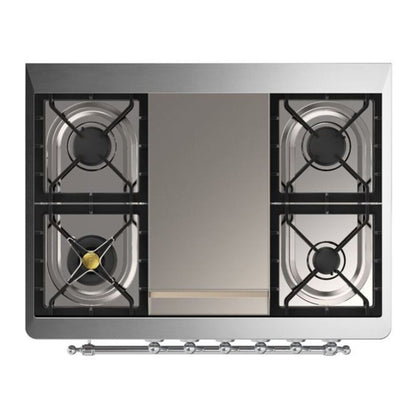 ILVE Majestic II 36 inch Solid Door Natural Gas Dual Fuel Range Chrome Emerald Green