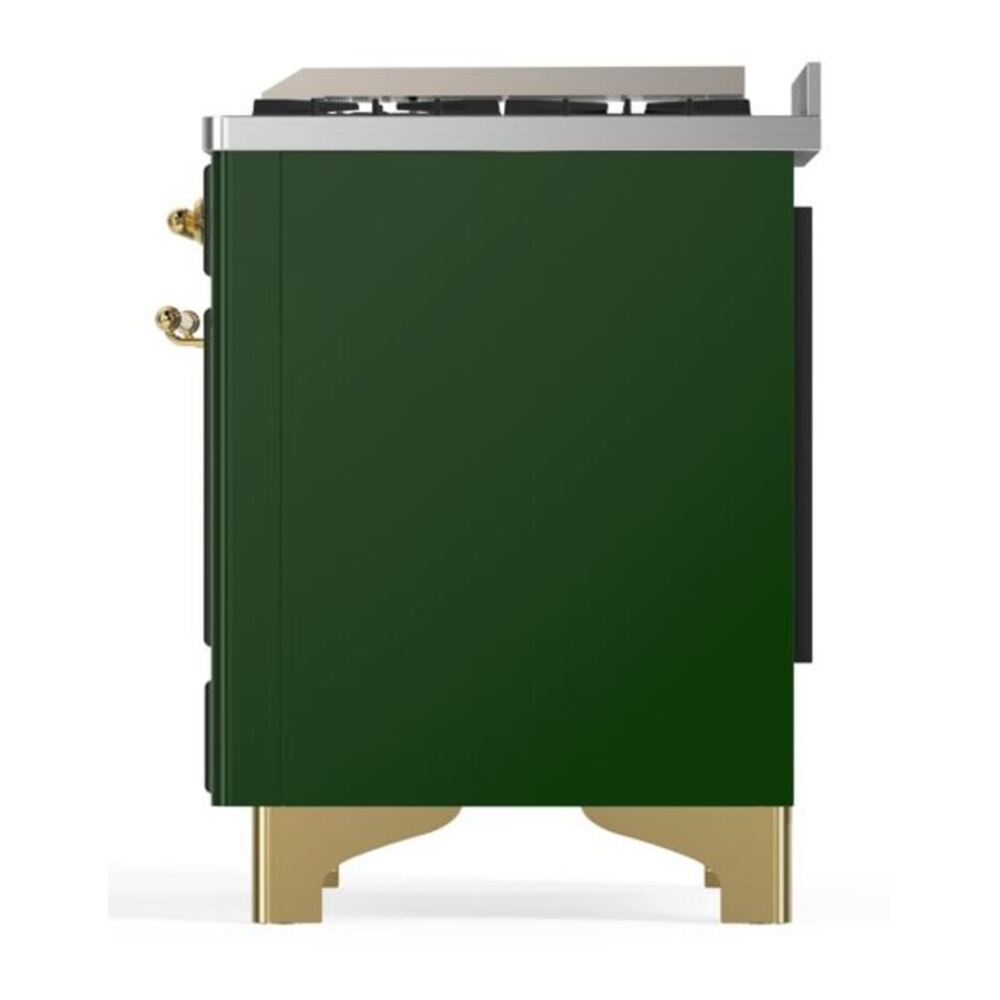 ILVE Majestic II 36 inch Solid Door Natural Gas Dual Fuel Range Brass Emerald Green
