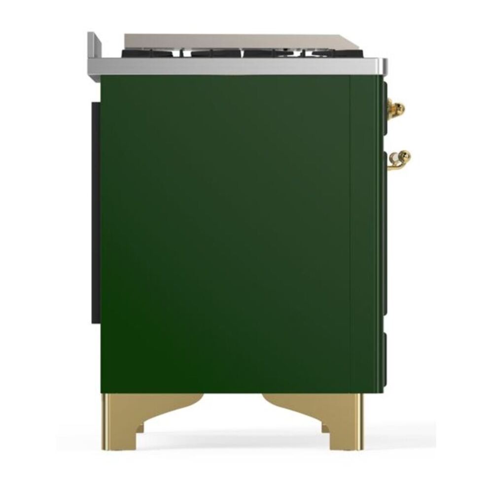 ILVE Majestic II 36 inch Solid Door Natural Gas Dual Fuel Range Brass Emerald Green
