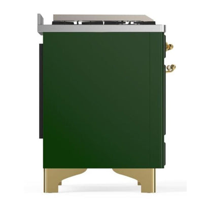 ILVE Majestic II 36 inch Solid Door Natural Gas Dual Fuel Range Brass Emerald Green