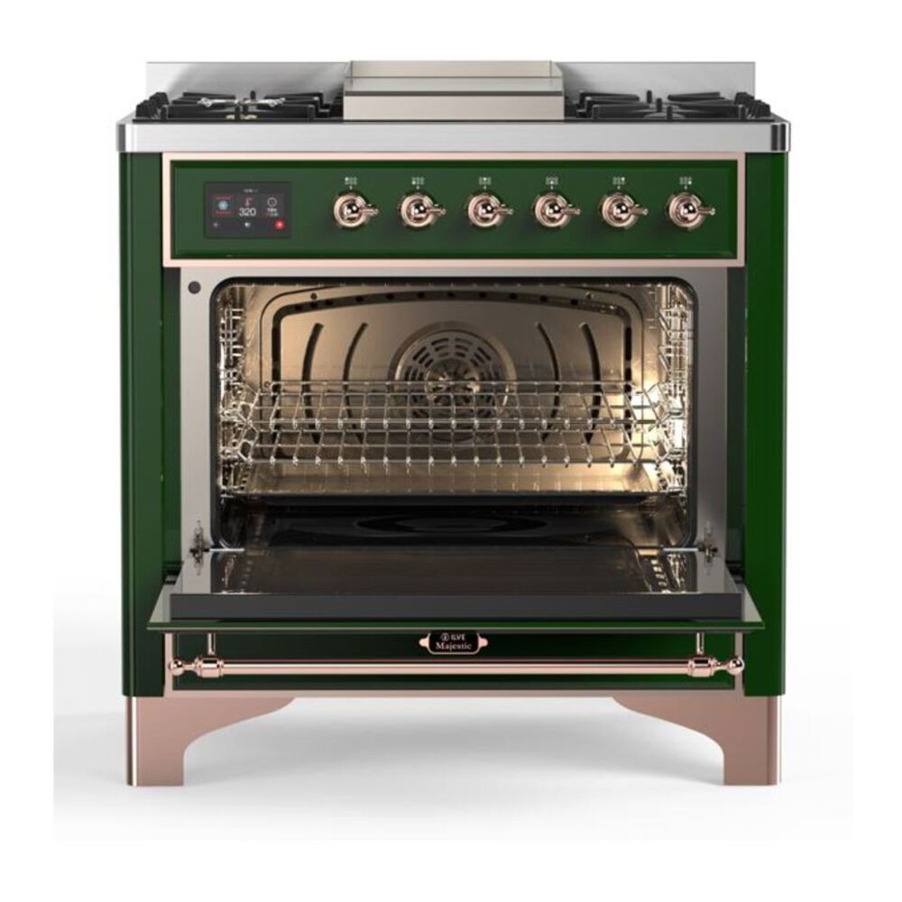 ILVE Majestic II 36 inch Solid Door Natural Gas Dual Fuel Range Copper Emerald Green