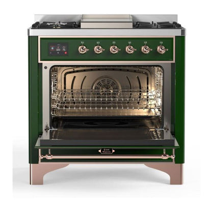 ILVE Majestic II 36 inch Solid Door Natural Gas Dual Fuel Range Copper Emerald Green