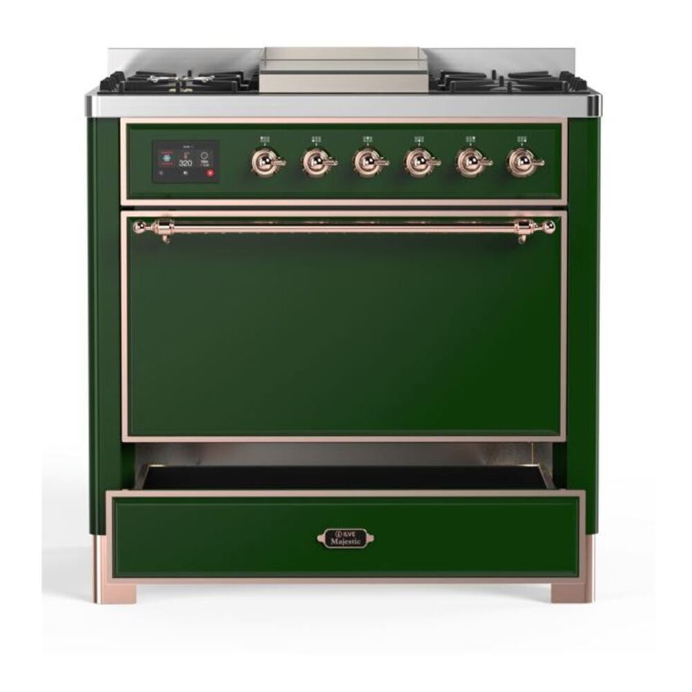 ILVE Majestic II 36 inch Solid Door Natural Gas Dual Fuel Range Copper Emerald Green
