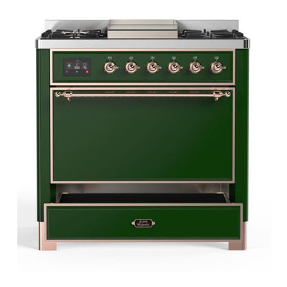 ILVE Majestic II 36 inch Solid Door Natural Gas Dual Fuel Range Copper Emerald Green
