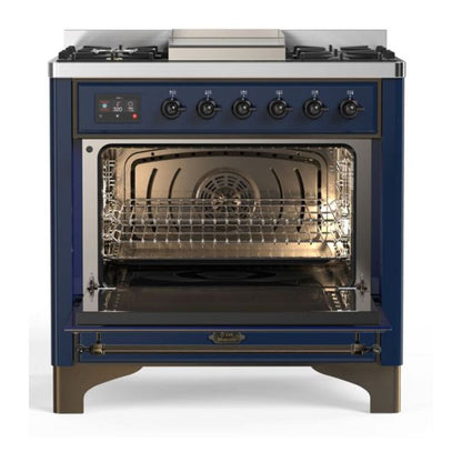 ILVE Majestic II 36 inch Solid Door Natural Gas Dual Fuel Range Burnished Midnight Blue