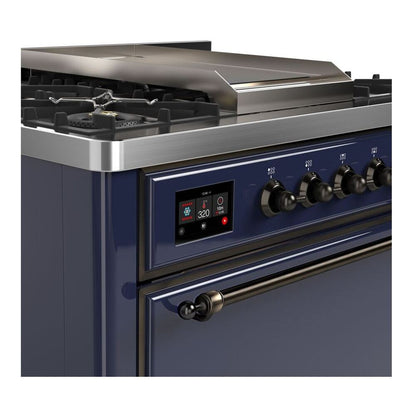 ILVE Majestic II 36 inch Solid Door Natural Gas Dual Fuel Range Burnished Midnight Blue