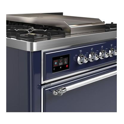 ILVE Majestic II 36 inch Solid Door Natural Gas Dual Fuel Range Chrome Midnight Blue