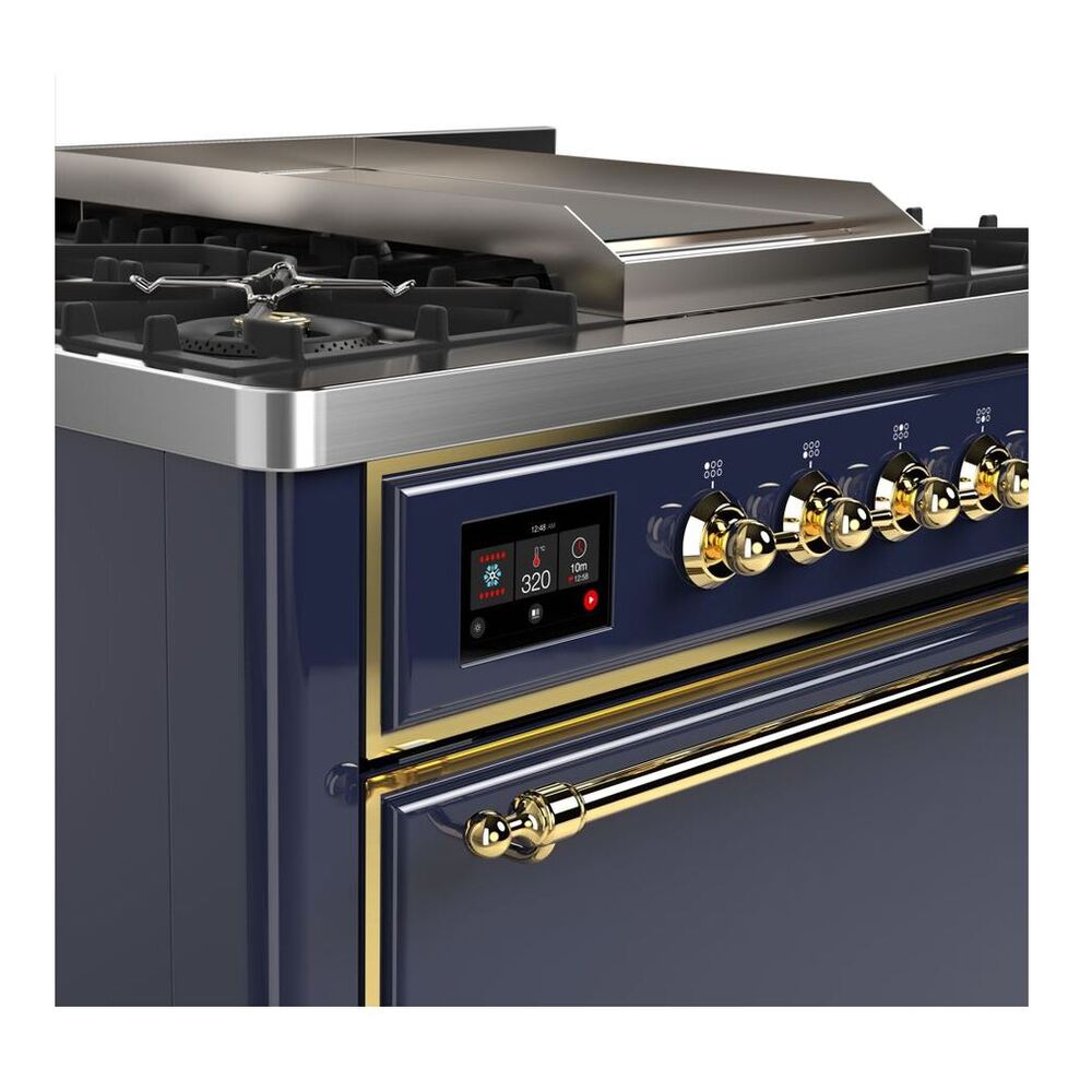 ILVE Majestic II 36 inch Solid Door Natural Gas Dual Fuel Range Brass Midnight Blue