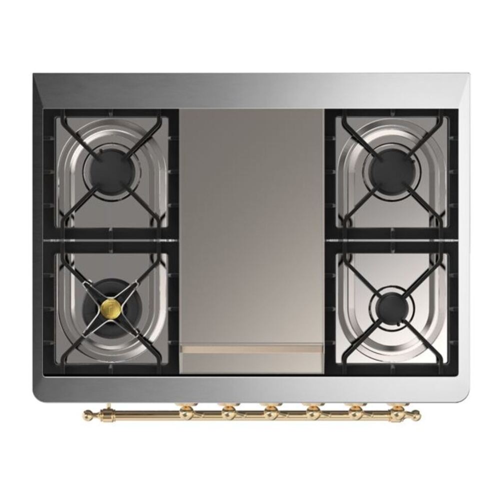 ILVE Majestic II 36 inch Solid Door Natural Gas Dual Fuel Range Brass Midnight Blue