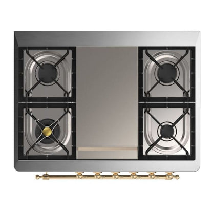 ILVE Majestic II 36 inch Solid Door Natural Gas Dual Fuel Range Brass Midnight Blue