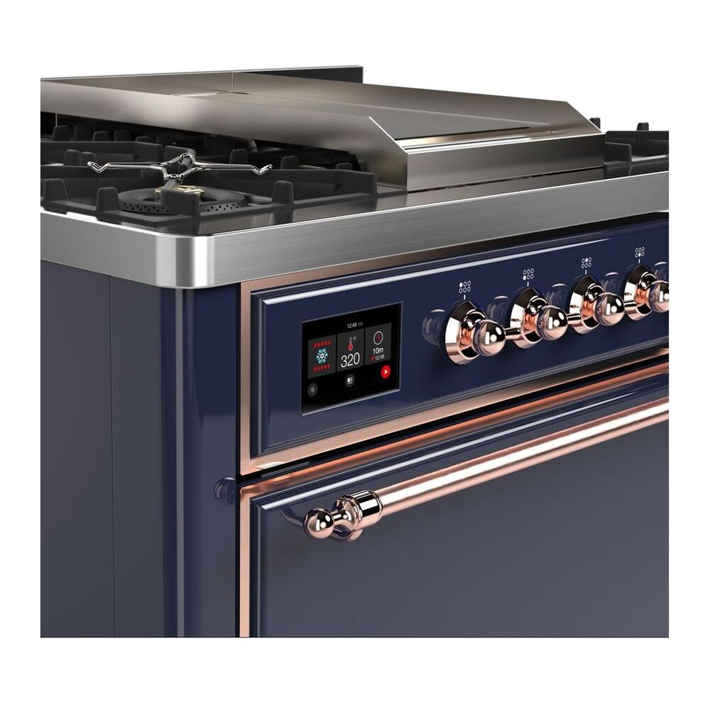 ILVE Majestic II 36 inch Solid Door Natural Gas Dual Fuel Range Copper Midnight Blue