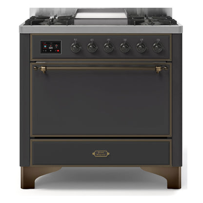 ILVE Majestic II 36 inch Solid Door Natural Gas Dual Fuel Range Burnished Graphite Matte