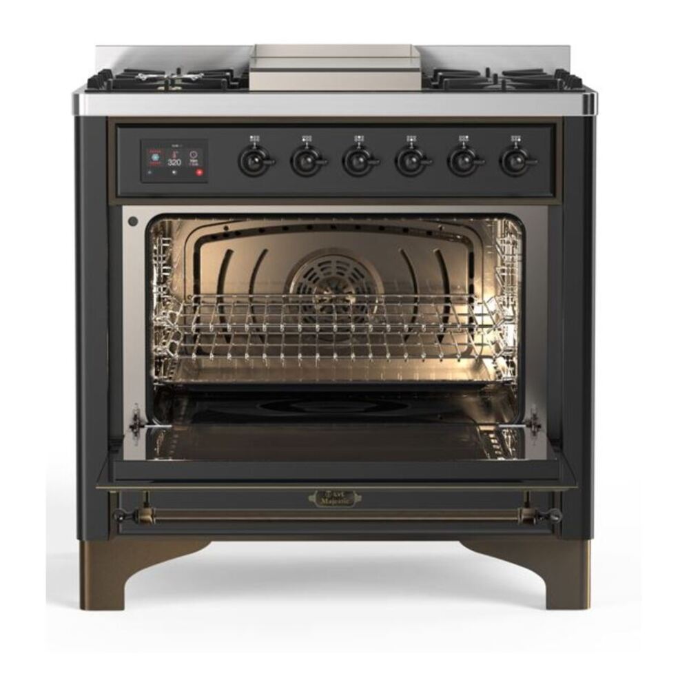 ILVE Majestic II 36 inch Solid Door Natural Gas Dual Fuel Range Burnished Graphite Matte