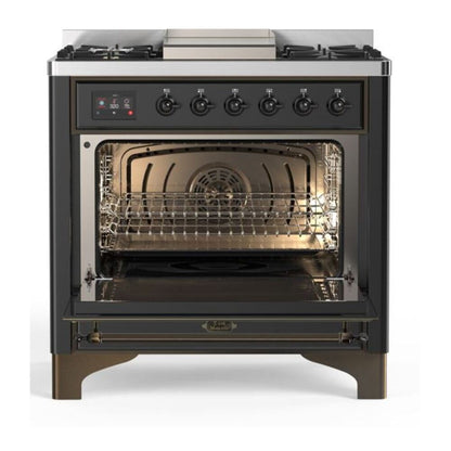 ILVE Majestic II 36 inch Solid Door Natural Gas Dual Fuel Range Burnished Graphite Matte