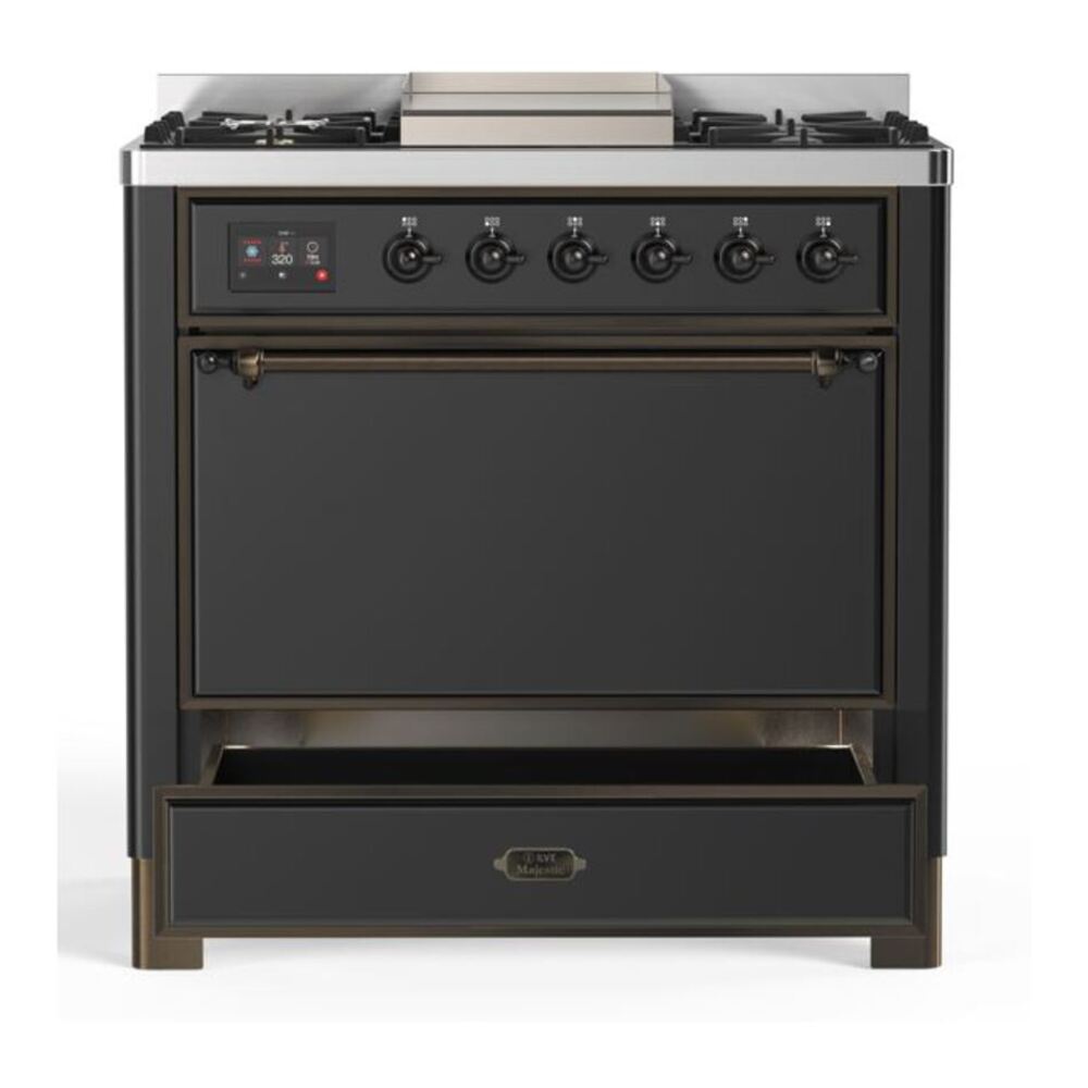 ILVE Majestic II 36 inch Solid Door Natural Gas Dual Fuel Range Burnished Graphite Matte