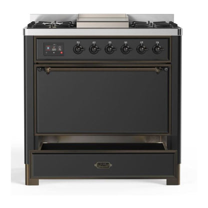 ILVE Majestic II 36 inch Solid Door Natural Gas Dual Fuel Range Burnished Graphite Matte