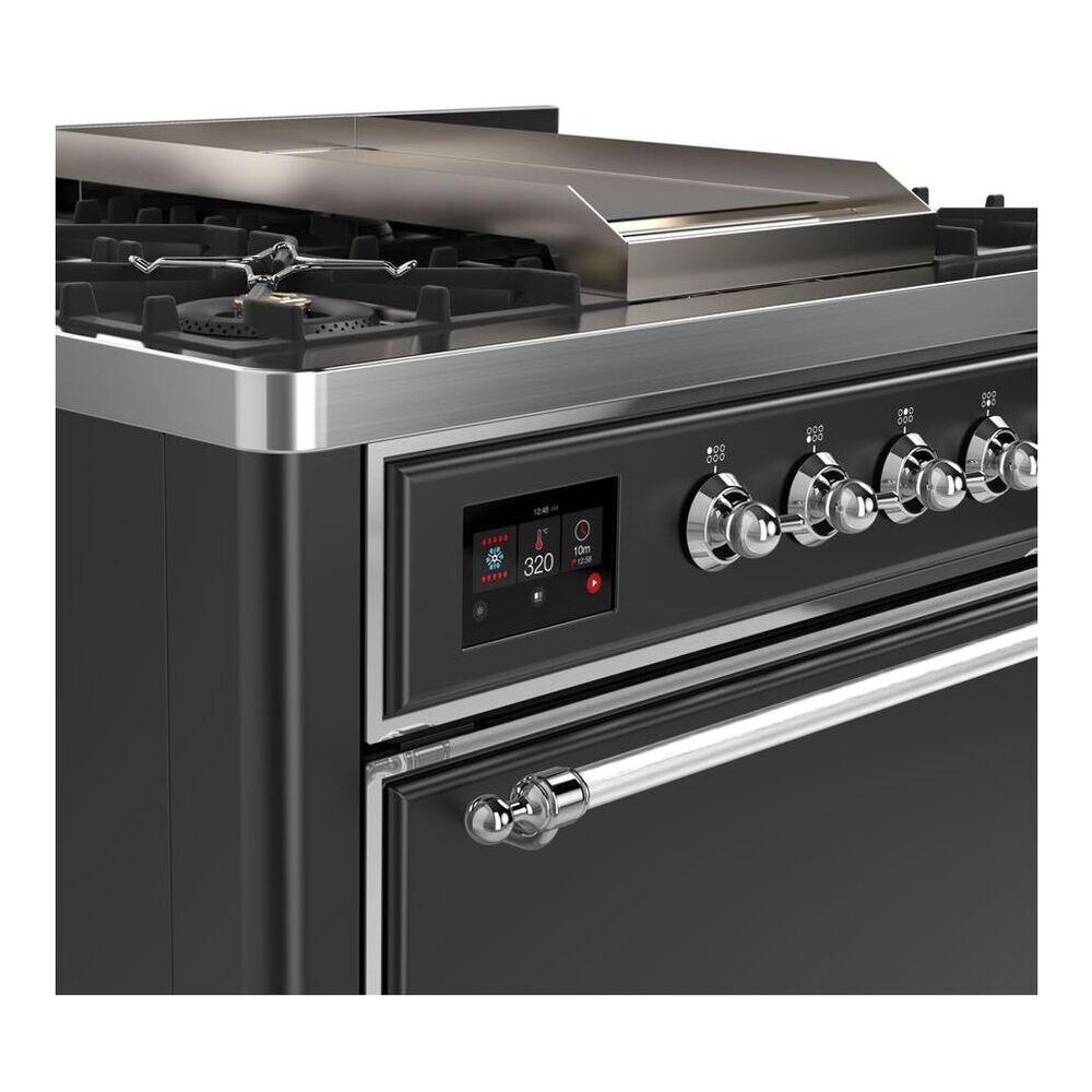 ILVE Majestic II 36 inch Solid Door Natural Gas Dual Fuel Range Chrome Graphite Matte