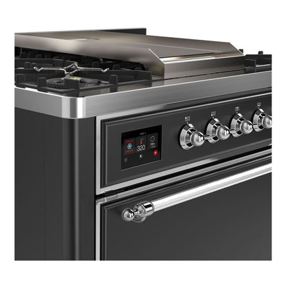 ILVE Majestic II 36 inch Solid Door Natural Gas Dual Fuel Range Chrome Graphite Matte