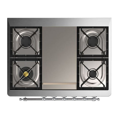 ILVE Majestic II 36 inch Solid Door Natural Gas Dual Fuel Range Chrome Graphite Matte