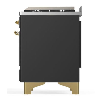 ILVE Majestic II 36 inch Solid Door Natural Gas Dual Fuel Range Brass Burgundy