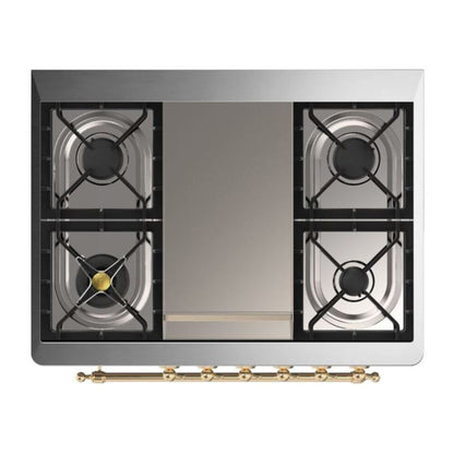 ILVE Majestic II 36 inch Solid Door Natural Gas Dual Fuel Range Brass Burgundy