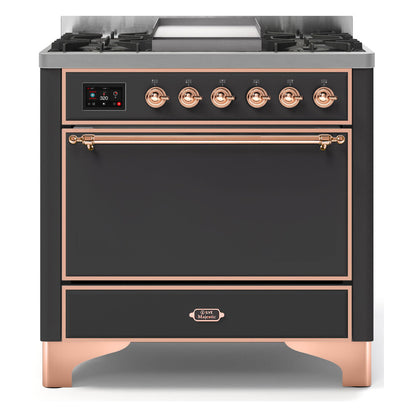 ILVE Majestic II 36 inch Solid Door Natural Gas Dual Fuel Range Copper Graphite Matte