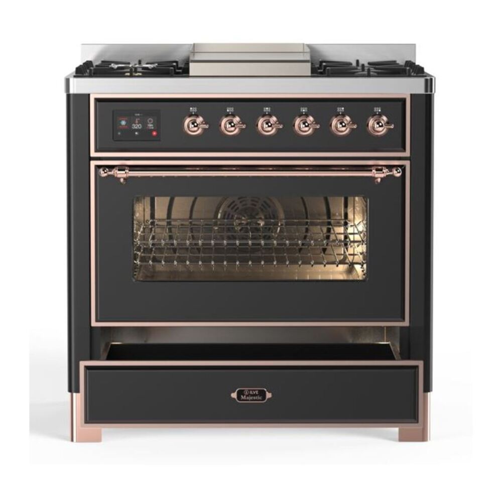 ILVE Majestic II 36 inch Solid Door Natural Gas Dual Fuel Range Copper Graphite Matte