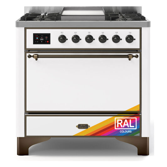 ILVE Majestic II 36" RAL Dual Fuel Range with 6 Burners and Griddle Solid Door Liquid Propane