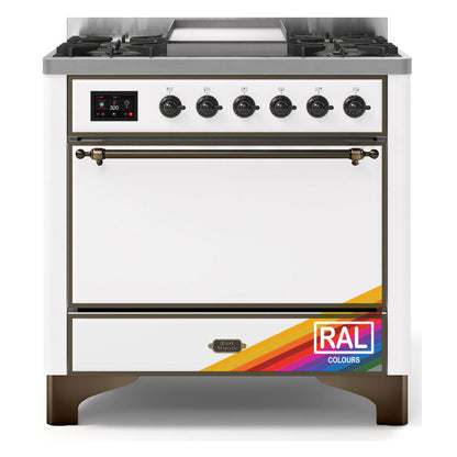 ILVE Majestic II 36 inch Solid Door Natural Gas Dual Fuel Range Burnished RAL