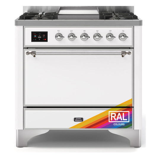 ILVE Majestic II 36" RAL Dual Fuel Range with 6 Burners and Griddle Solid Door Natural Gas