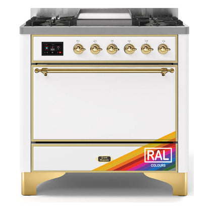 ILVE Majestic II 36 inch Solid Door Natural Gas Dual Fuel Range Brass RAL