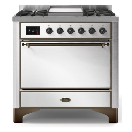ILVE Majestic II 36" Stainless Steel Dual Fuel Range with 6 Burners and Griddle Solid Door Liquid Propane