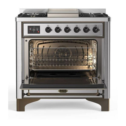 ILVE Majestic II 36 inch Solid Door Natural Gas Dual Fuel Range Burnished Stainless Steel