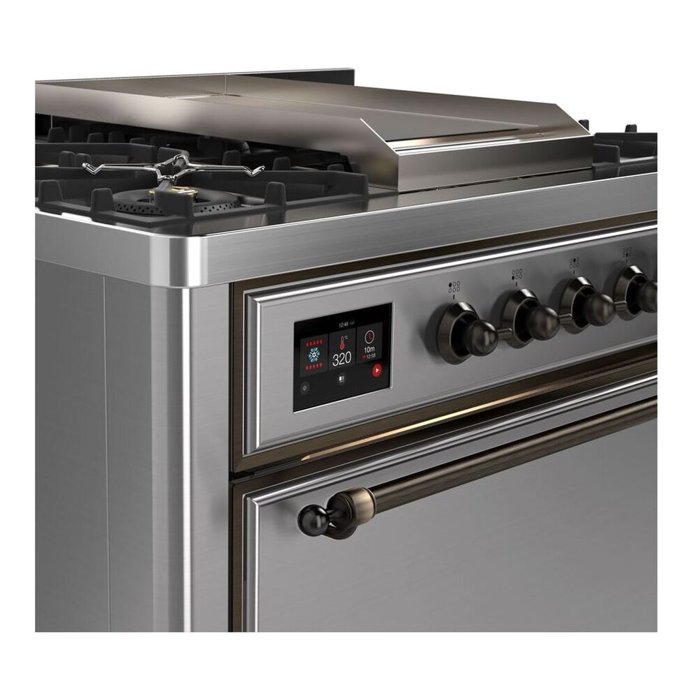 ILVE Majestic II 36 inch Solid Door Natural Gas Dual Fuel Range Burnished Stainless Steel