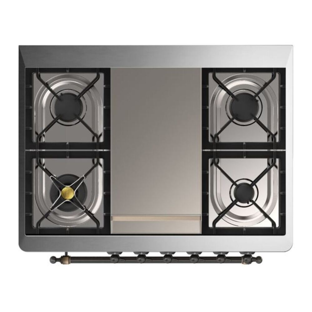 ILVE Majestic II 36 inch Solid Door Natural Gas Dual Fuel Range Burnished Stainless Steel