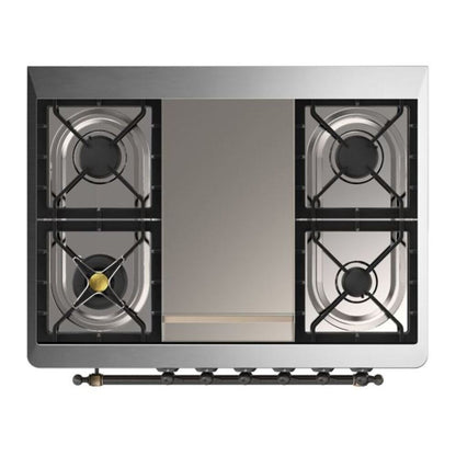 ILVE Majestic II 36 inch Solid Door Natural Gas Dual Fuel Range Burnished Stainless Steel