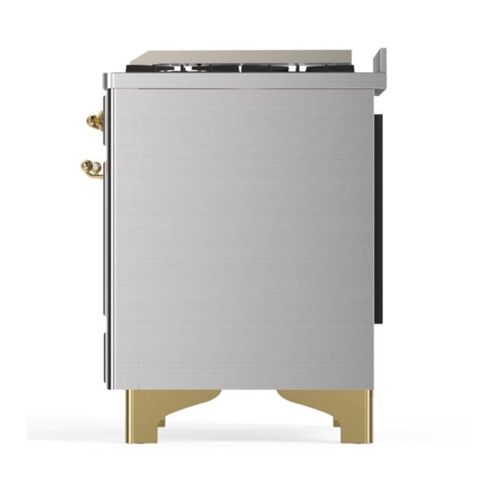 ILVE Majestic II 36 inch Solid Door Natural Gas Dual Fuel Range Brass Stainless Steel
