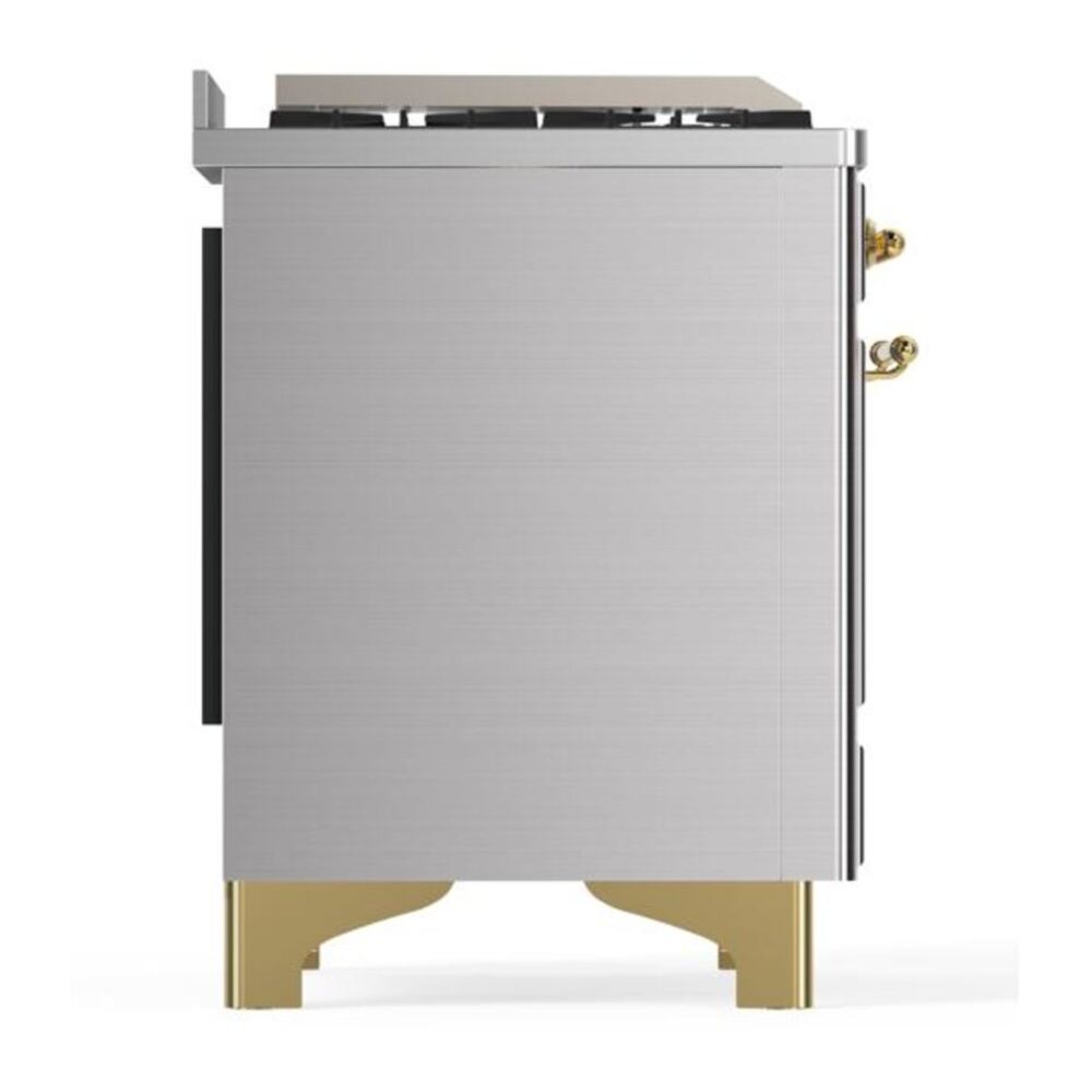 ILVE Majestic II 36 inch Solid Door Natural Gas Dual Fuel Range Brass Stainless Steel