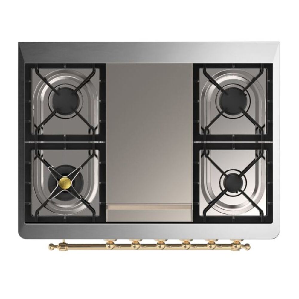 ILVE Majestic II 36 inch Solid Door Natural Gas Dual Fuel Range Brass Stainless Steel