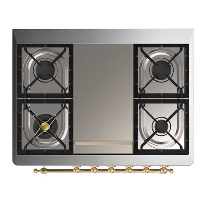 ILVE Majestic II 36 inch Solid Door Natural Gas Dual Fuel Range Brass Stainless Steel