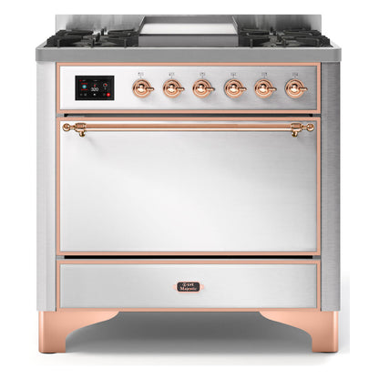 ILVE Majestic II 36 inch Solid Door Natural Gas Dual Fuel Range Copper Stainless Steel
