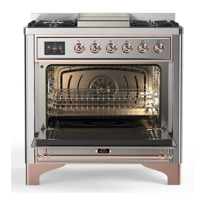 ILVE Majestic II 36 inch Solid Door Natural Gas Dual Fuel Range Copper Stainless Steel