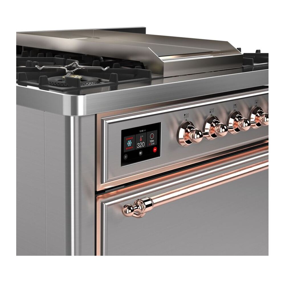 ILVE Majestic II 36 inch Solid Door Natural Gas Dual Fuel Range Copper Stainless Steel