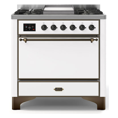ILVE Majestic II 36 inch Solid Door Natural Gas Dual Fuel Range Burnished White