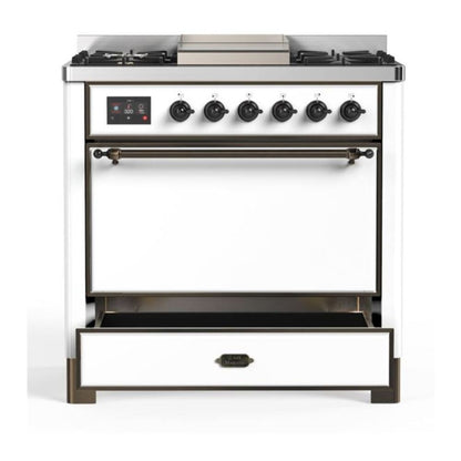 ILVE Majestic II 36 inch Solid Door Natural Gas Dual Fuel Range Burnished White