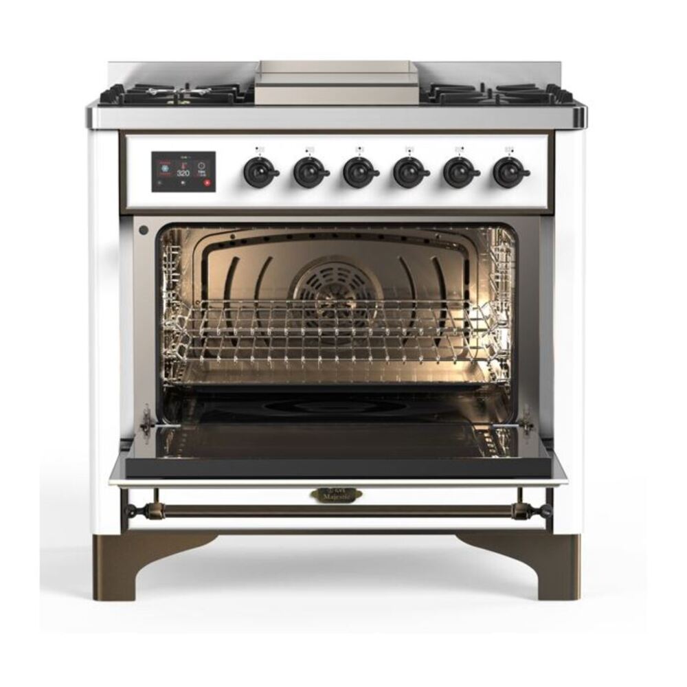 ILVE Majestic II 36 inch Solid Door Natural Gas Dual Fuel Range Burnished White